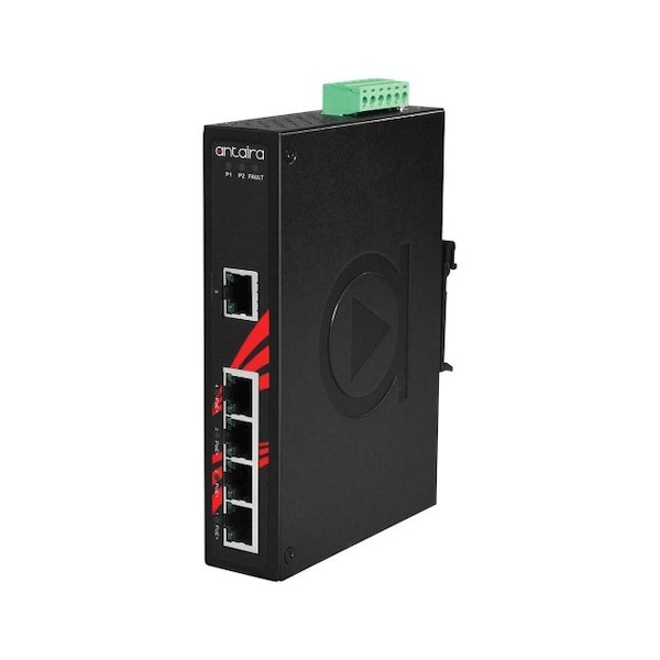 Antaira 5-Port Industrial Gigabit PoE+ Unmanaged Ethernet Switch, w/4-10/100/1000Tx + 1-10/100/1000Tx LNP-0500G - main